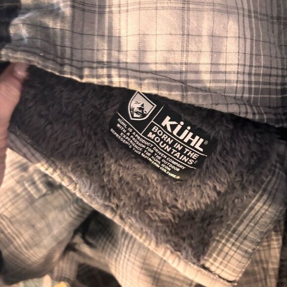 Kuhl Joyryder Line Flannel Shirt Black Sand Size Medium Fleece Lined - Picture 7 of 8
